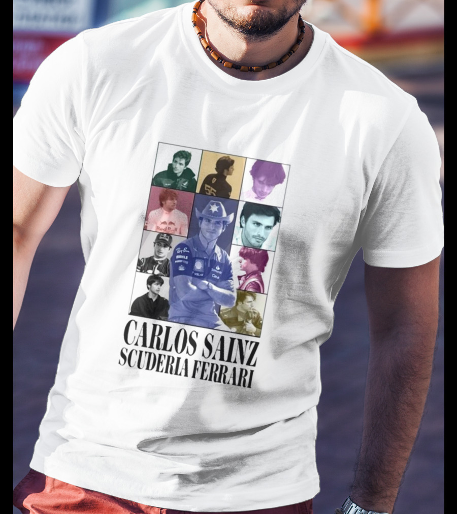 Carlos Sainz Scuderia Ferrari Red Bull Racing Portrait Collage T-Shirt