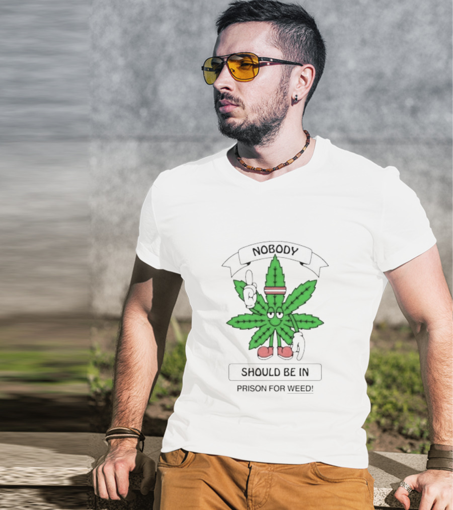 Nobody Should Be In Prison For Weed Leaf Character T-Shirt