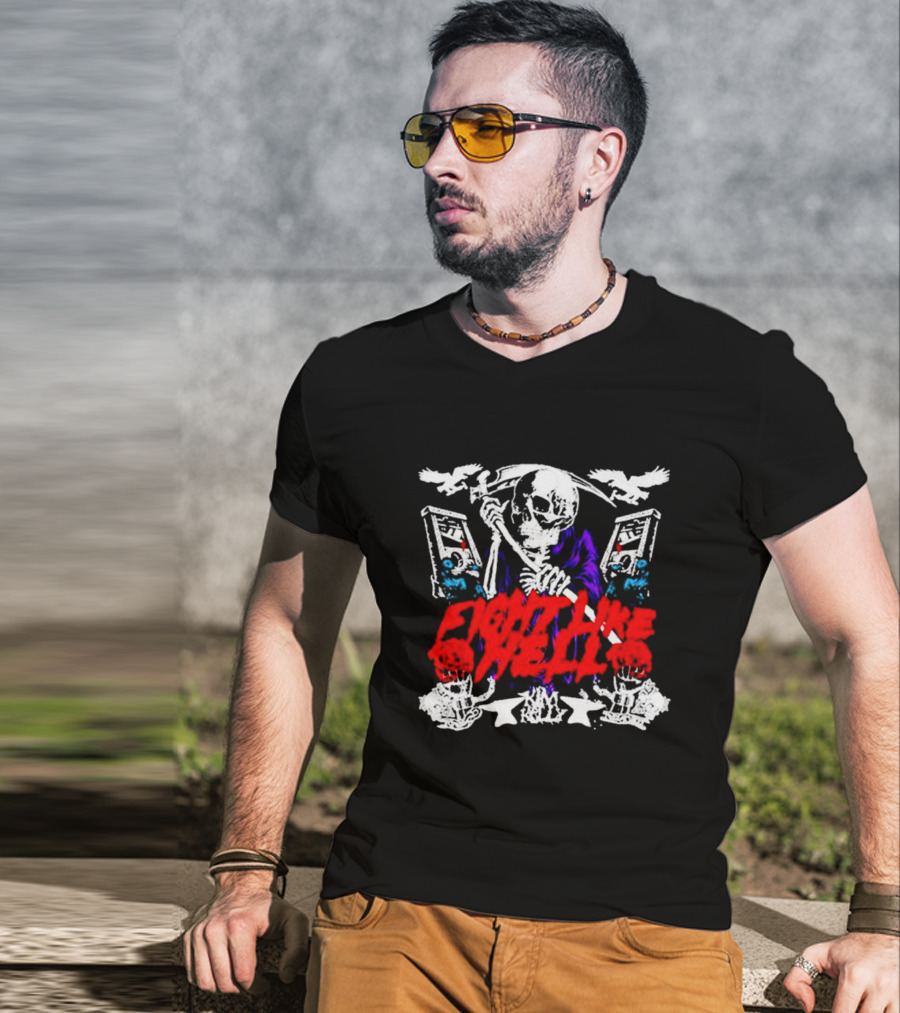 Kim Kelly Fight Like Hell Skeleton Sickle 80s Arcade T-Shirt