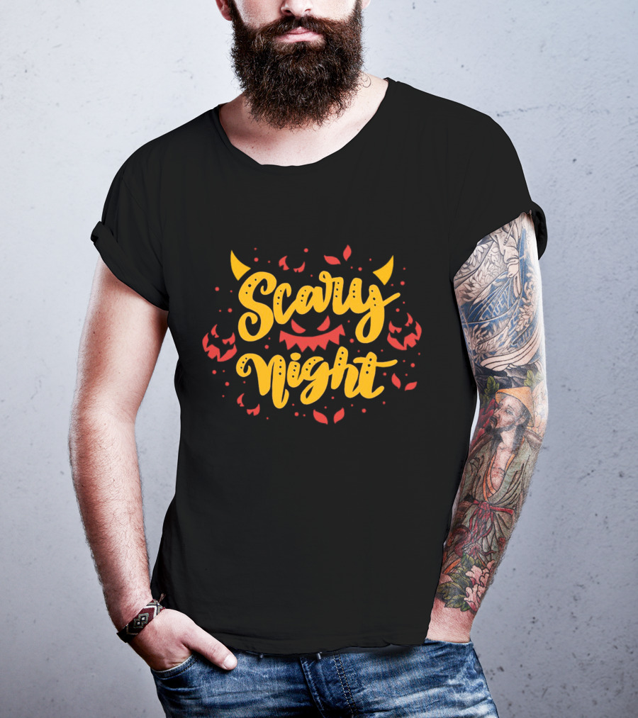 Scary Night Halloween Pumpkin Faces And Demon Horns T-Shirt