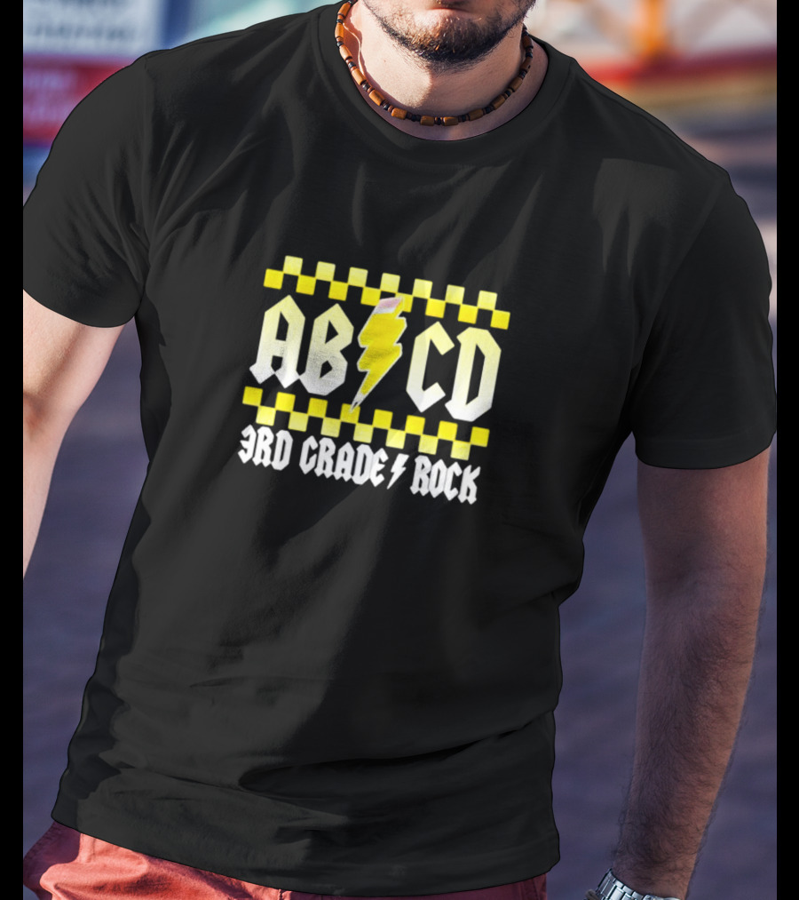 ABCD 3rd Grade Rock Lightning Bolt Checkerboard T-Shirt