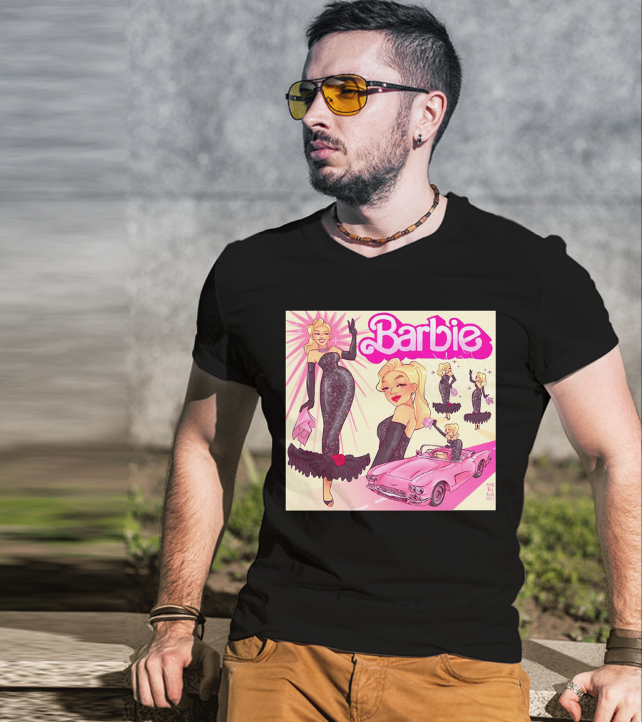 Barbie Glamorous Star With Pink Cadillac And Sparkling Dress T-Shirt