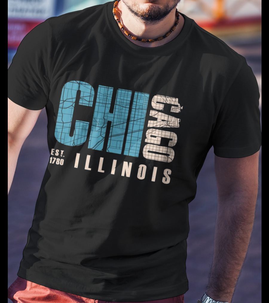 CHI Chicago Illinois Est. 1780 Map Typography T-Shirt
