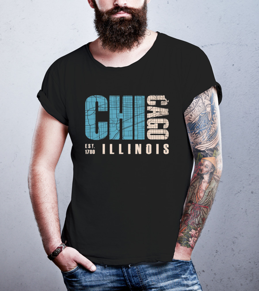 CHI Chicago Illinois Est. 1780 Map Typography T-Shirt
