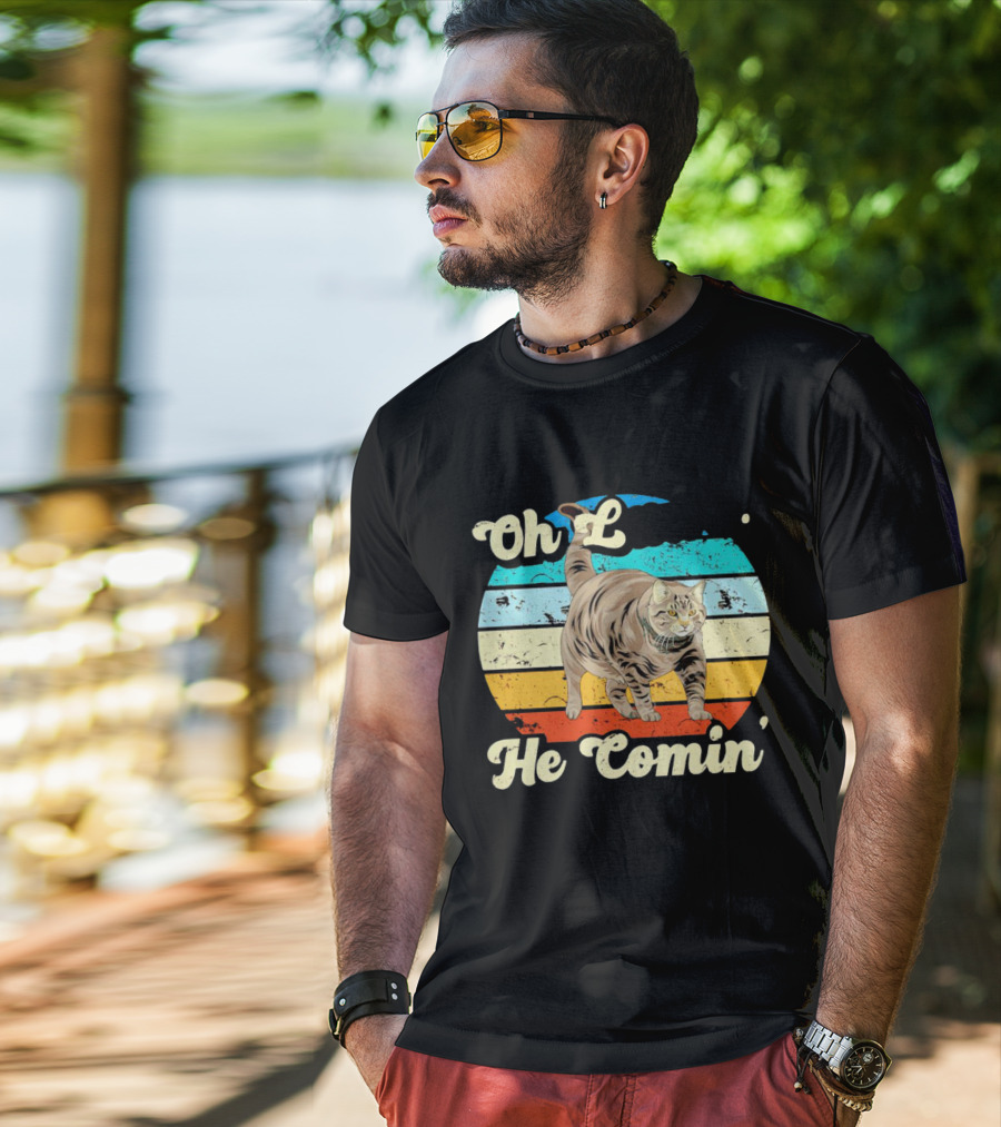 Oh Lawd He Comin Vintage Cat Retro Stripes T-Shirt