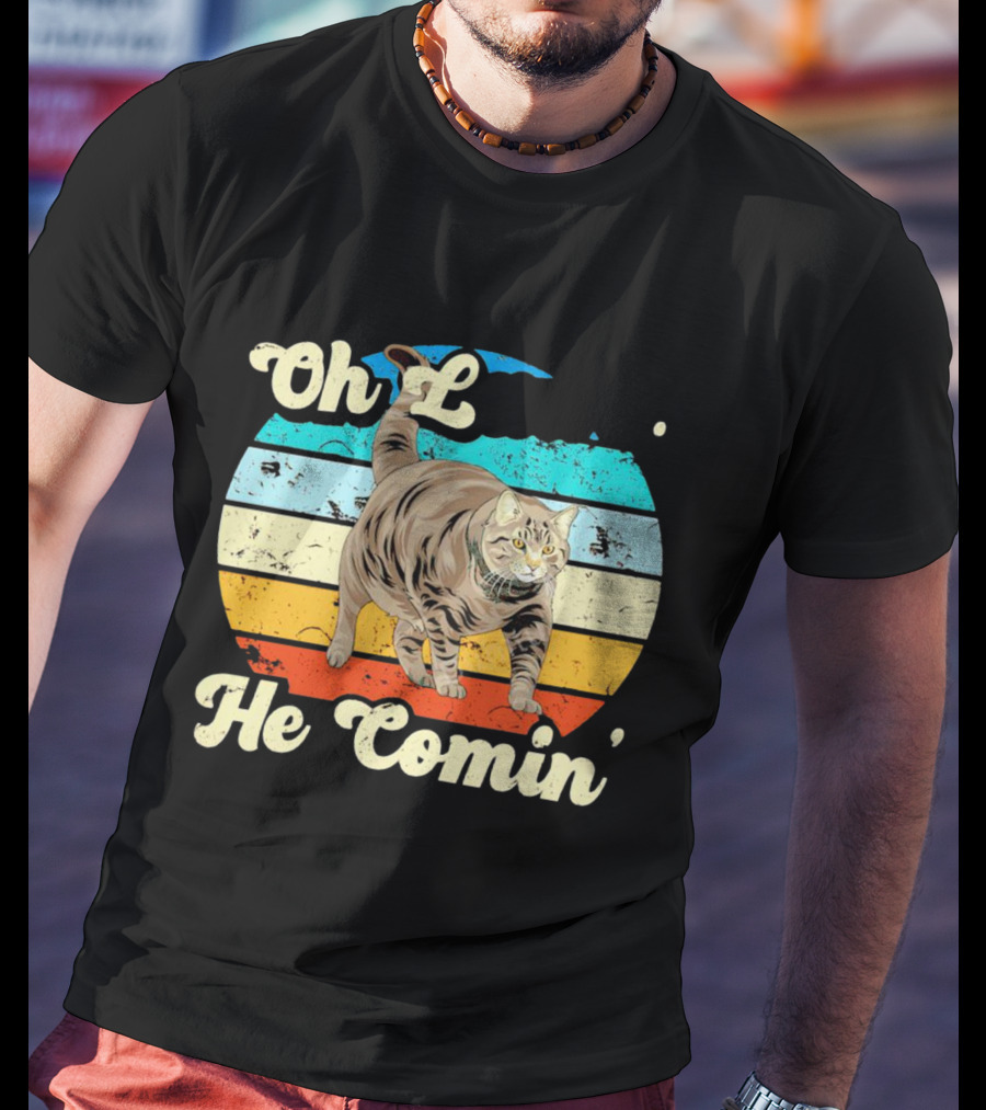 Oh Lawd He Comin Vintage Cat Retro Stripes T-Shirt