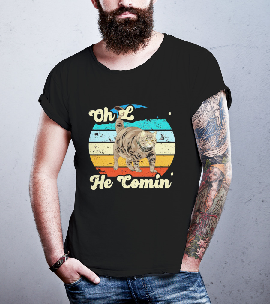 Oh Lawd He Comin Vintage Cat Retro Stripes T-Shirt