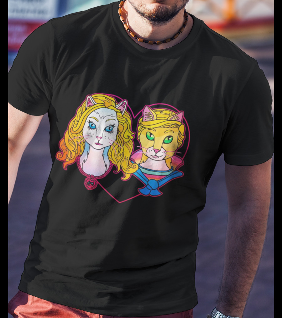 Barbcats Heart Neon Feline Duo Pop T-Shirt