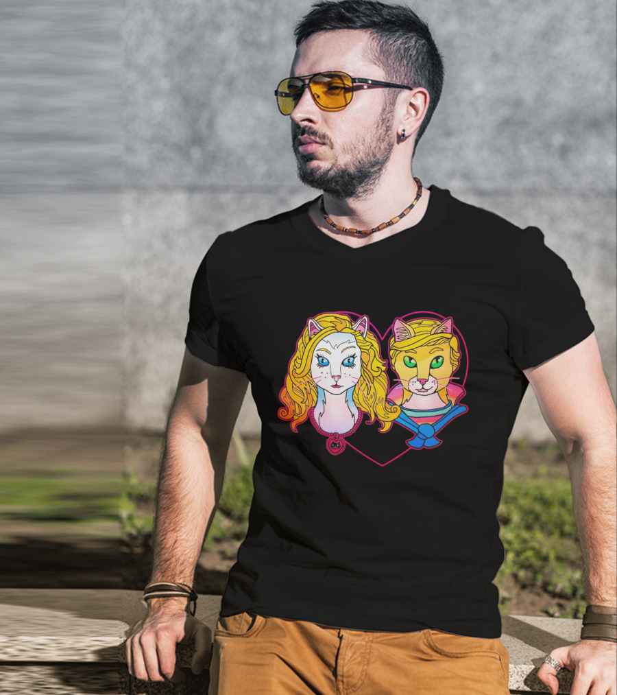 Barbcats Heart Neon Feline Duo Pop T-Shirt