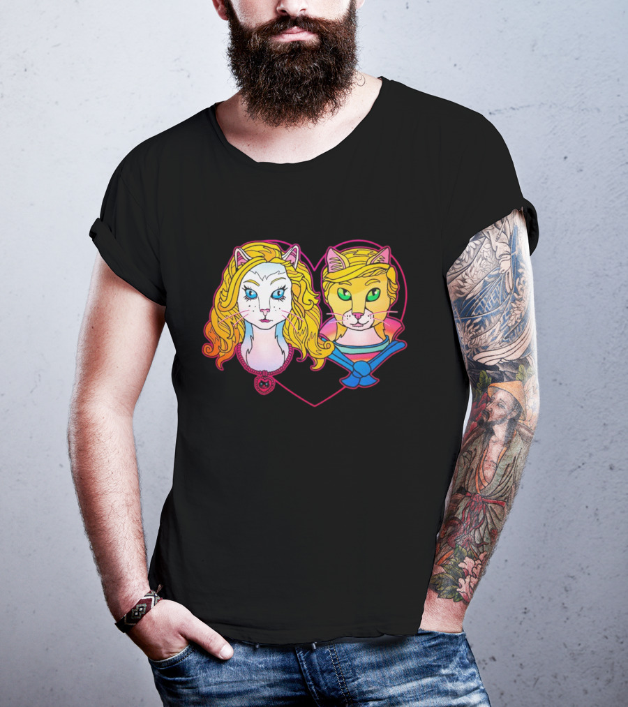 Barbcats Heart Neon Feline Duo Pop T-Shirt