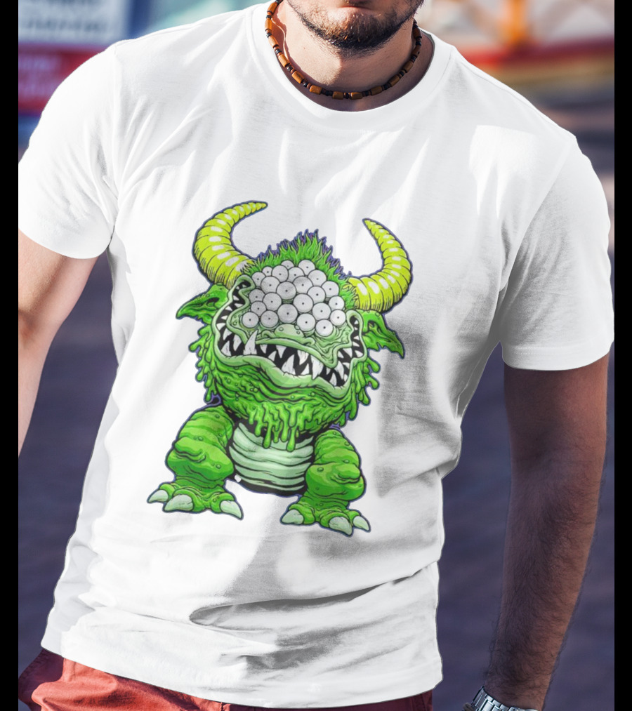 Black Beast Of Aaaarrgghh Multi-Eyed Green Monster With Horns T-Shirt