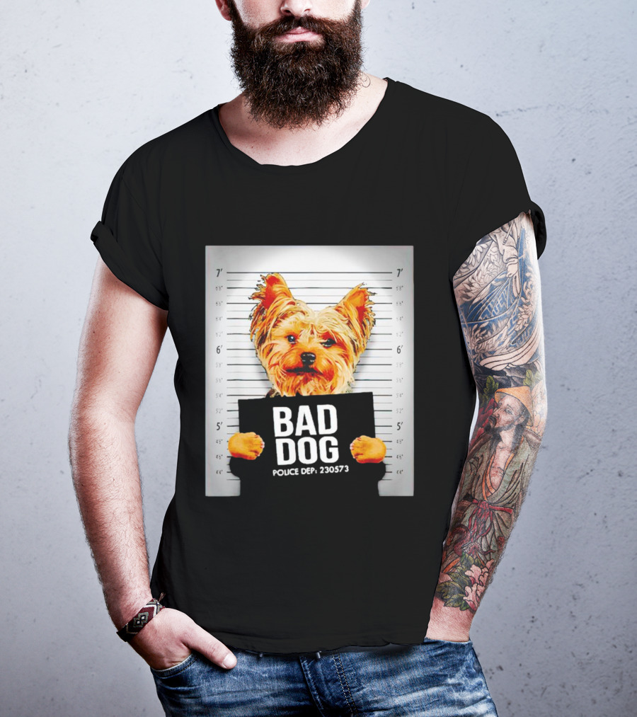 Bad Dog Yorkie Mugshot Police Dept 230573 T-Shirt