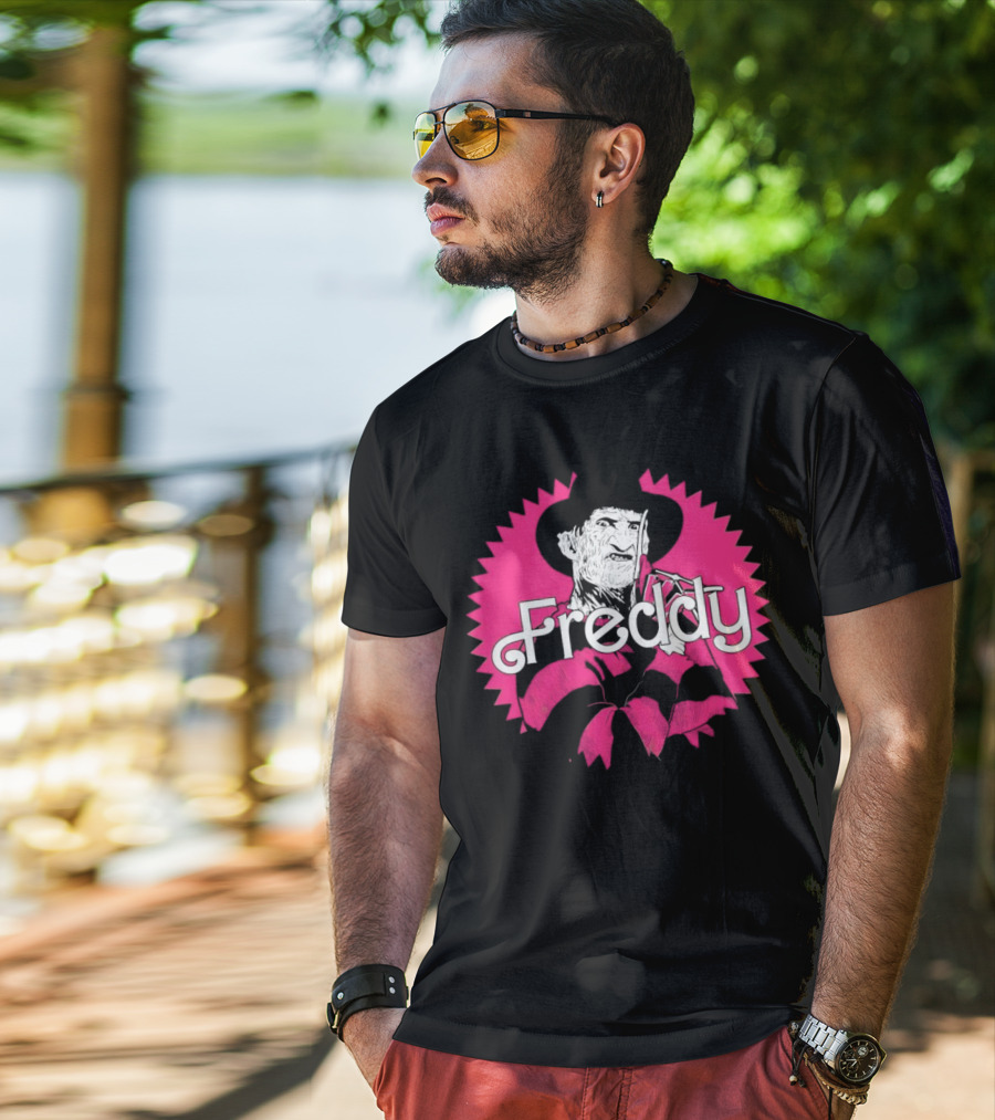 Freddy Krueger Barbie Mashup Graphic Tee Pinkblack Striped Hat T-Shirt