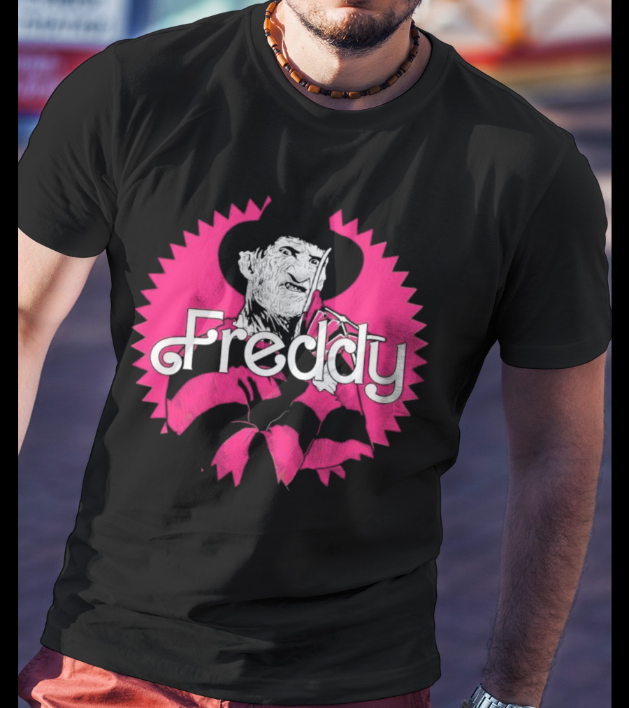 Freddy Krueger Barbie Mashup Graphic Tee Pinkblack Striped Hat T-Shirt