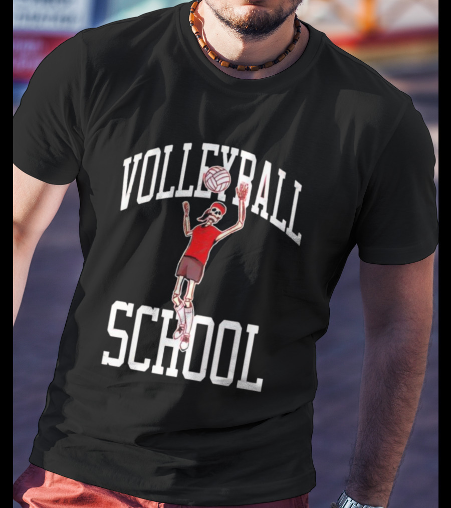 Volleyball School Skeleton Player Action Nebraska T-Shirt