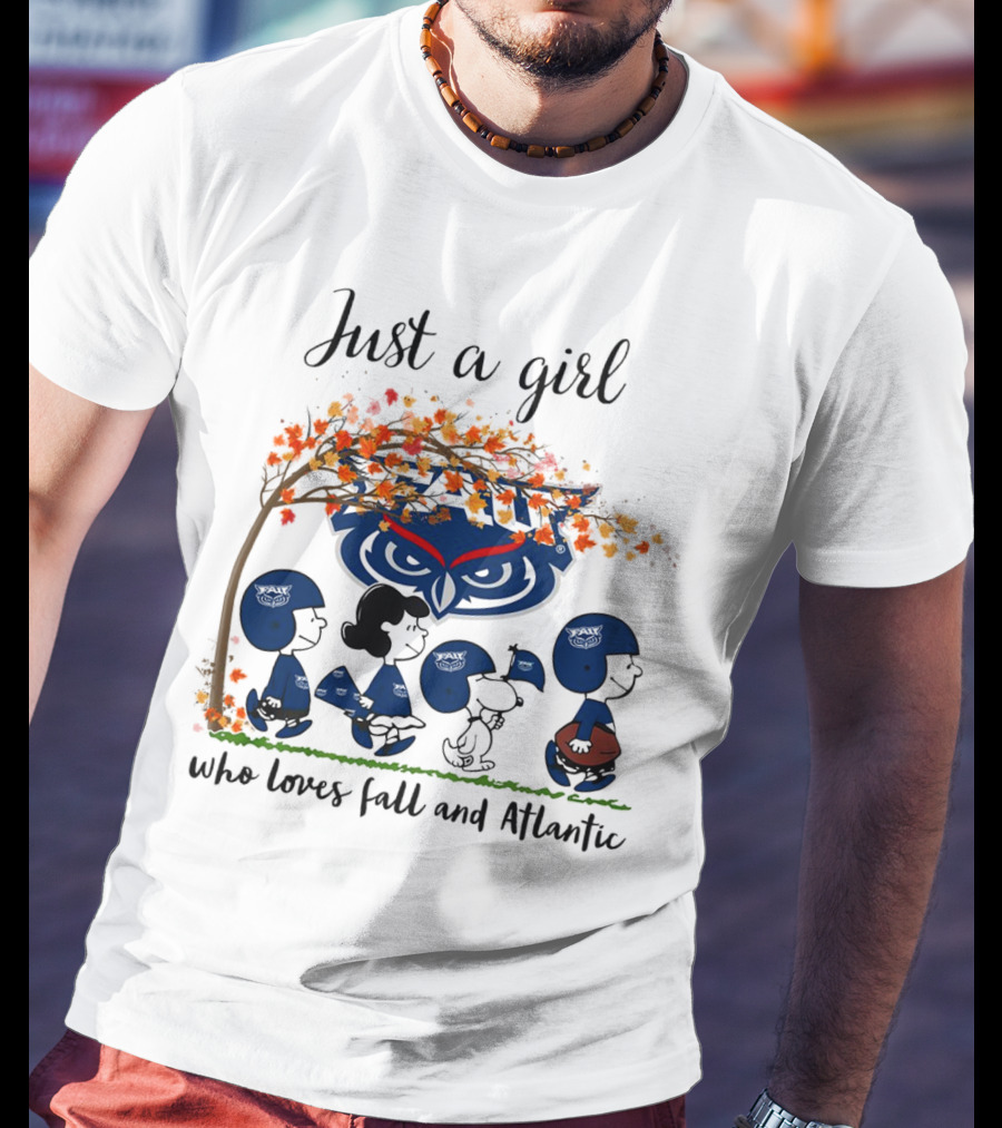 Just A Girl Who Loves Fall And Atlantic Peanuts Owl Football Team T-Shirt