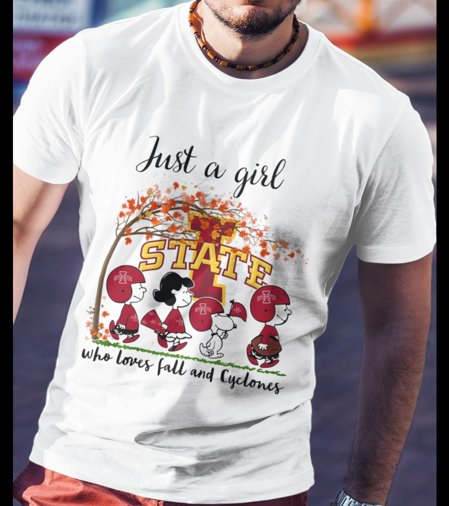Just A Girl Who Loves Fall And Cyclones Peanuts Cartoon Iowa State Halloween T-Shirt