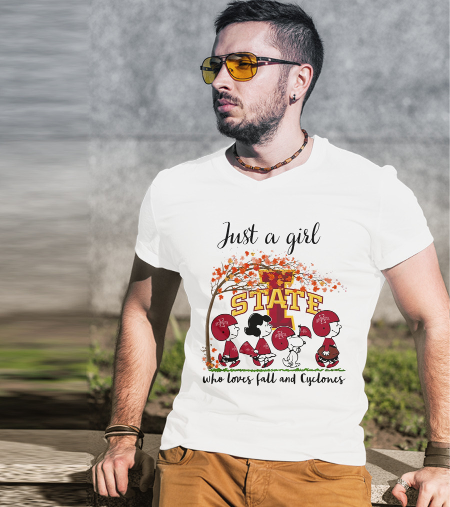 Just A Girl Who Loves Fall And Cyclones Peanuts Cartoon Iowa State Halloween T-Shirt