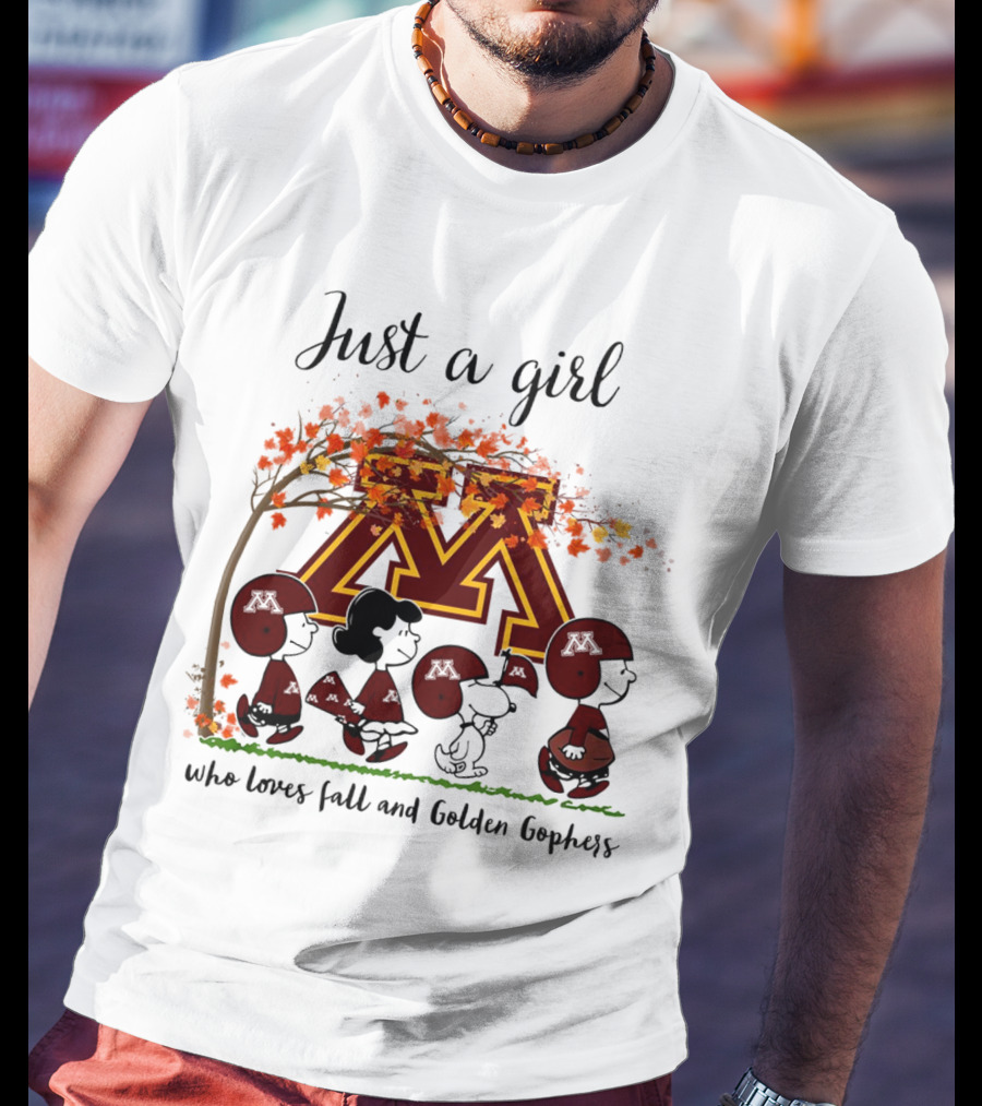 Just A Girl Who Loves Fall And Golden Gophers Peanuts Cartoon T-Shirt