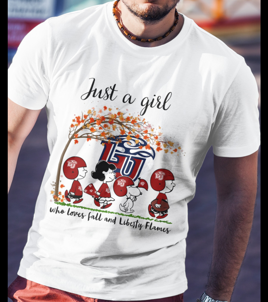 Just A Girl Who Loves Fall And Liberty Flames Peanuts Halloween T-Shirt