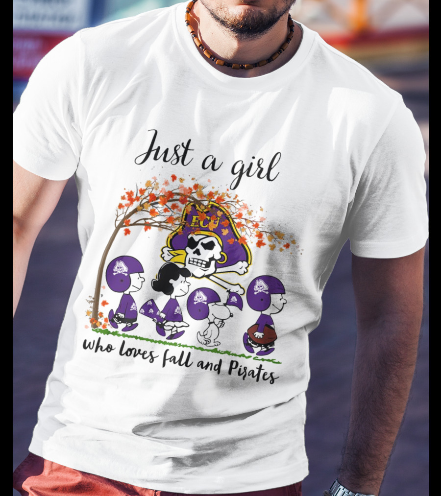 Just A Girl Who Loves Fall And Pirates Peanuts Cartoon Halloween ECU T-Shirt