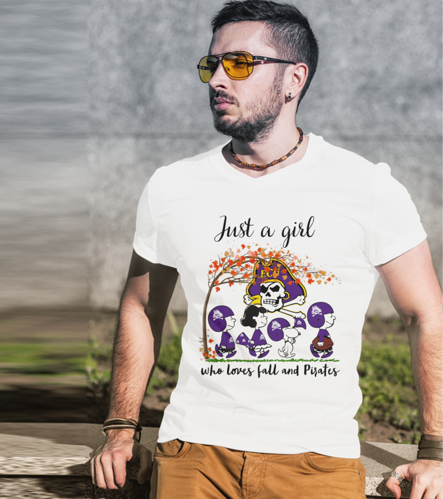 Just A Girl Who Loves Fall And Pirates Peanuts Cartoon Halloween ECU T-Shirt