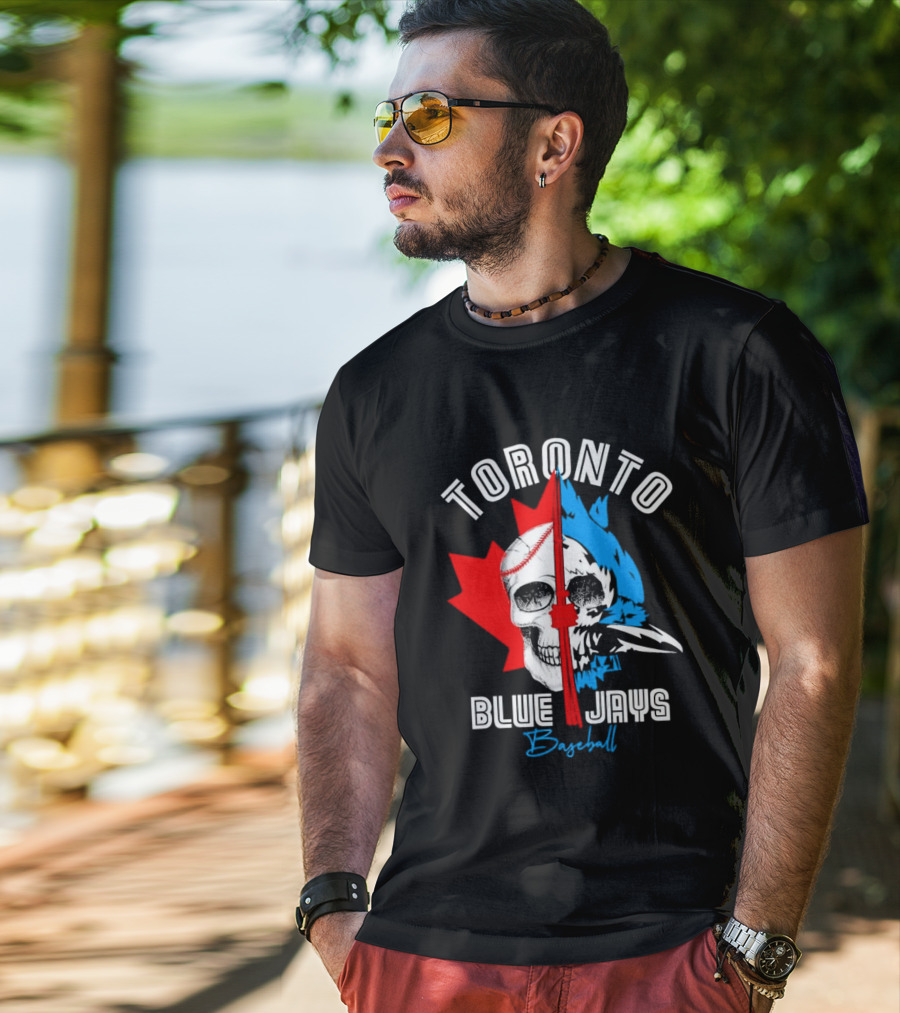 Toronto Blue Jays Skull Baseball Canada Flag T-Shirt
