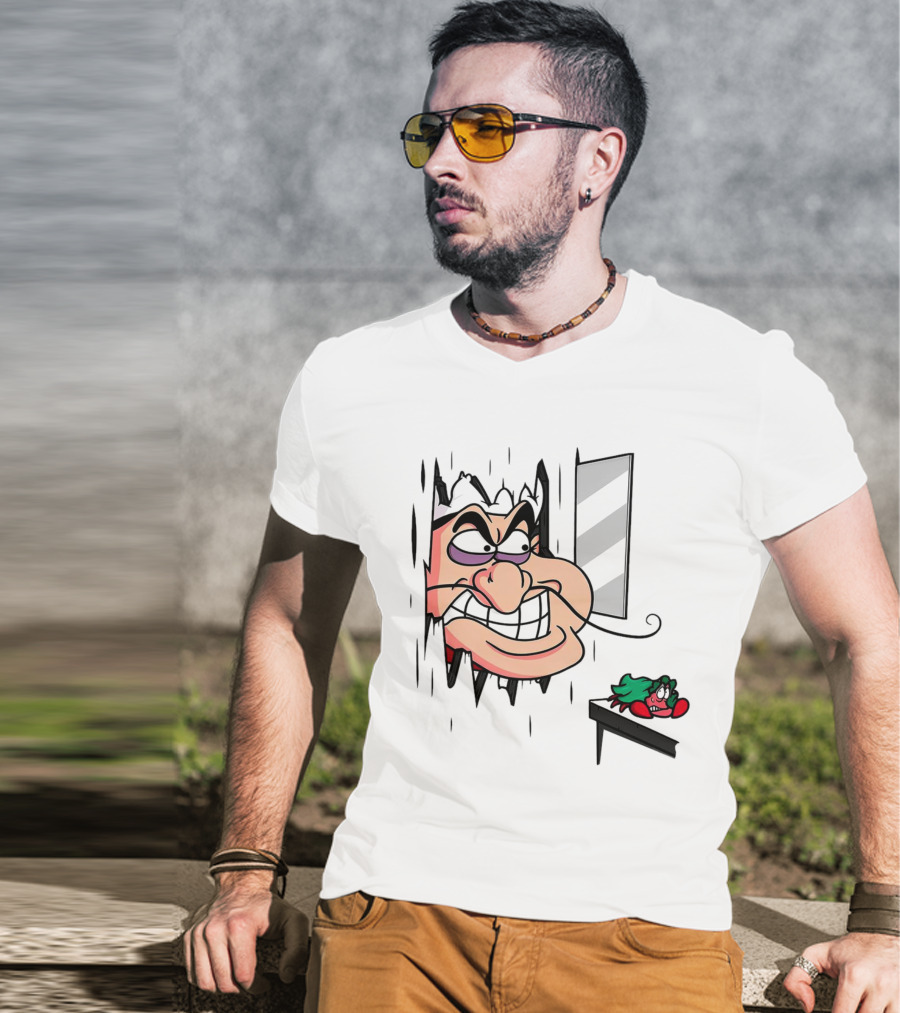 Chef Louis The Little Mermaid Cartoon Illustration With Louis Peeking Through Doorway T-Shirt