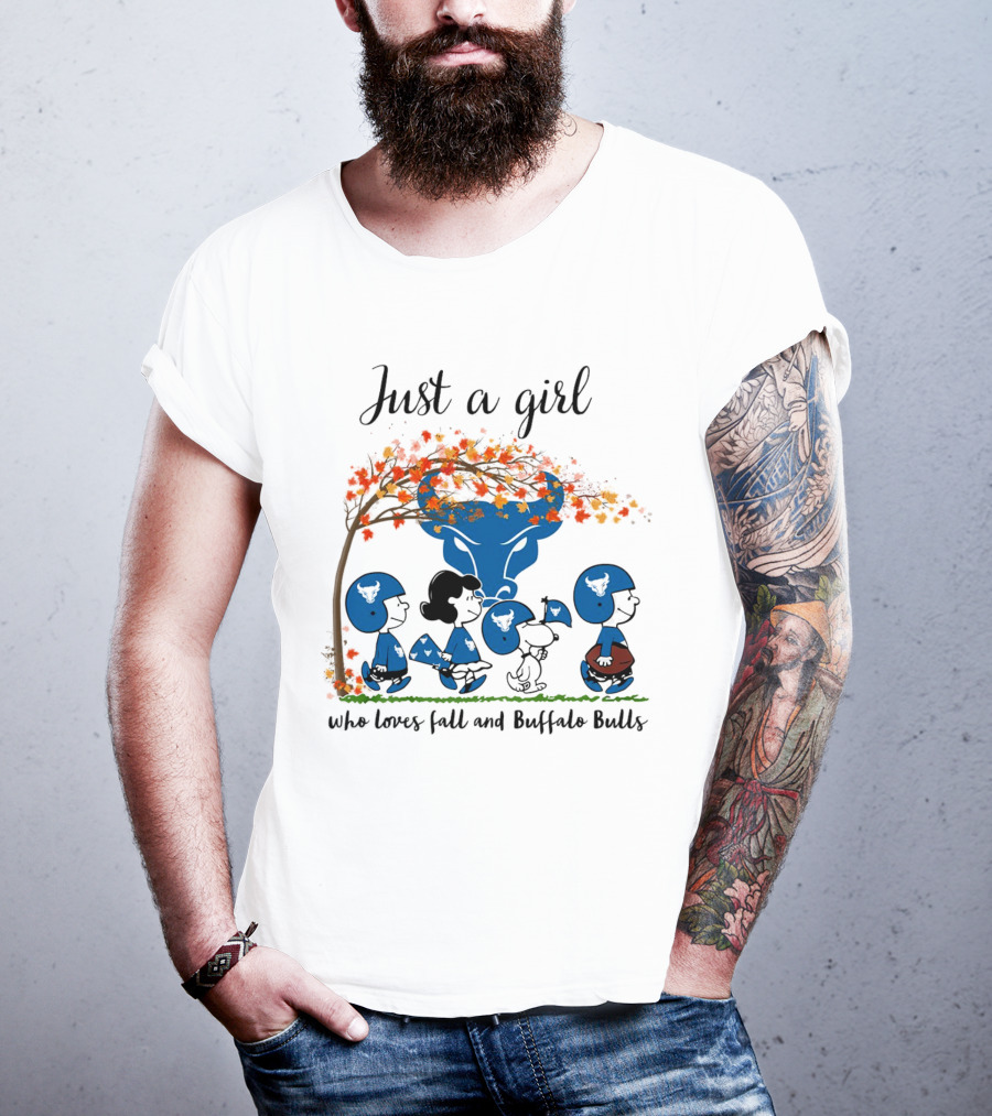 Just A Girl Who Loves Fall And Buffalo Bulls Peanuts Cartoon T-Shirt