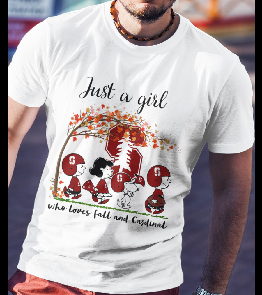Just A Girl Who Loves Fall And Cardinal Peanuts Cartoon Football T-Shirt