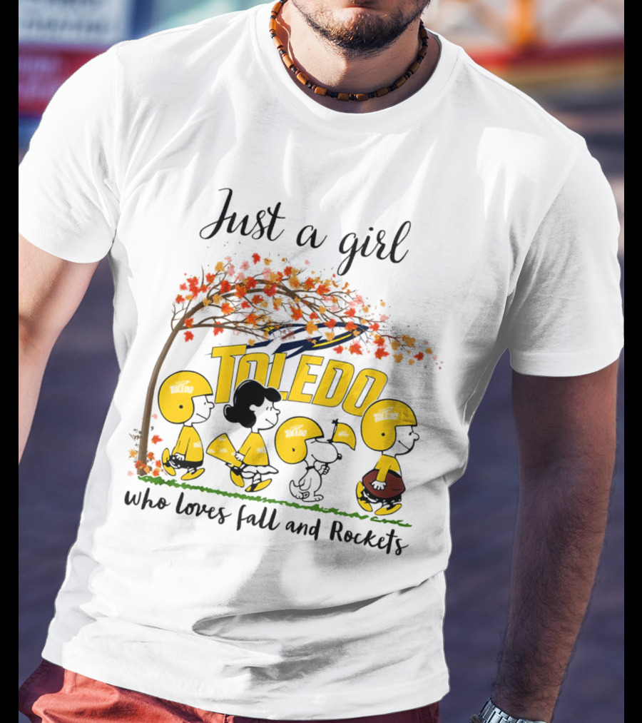 Just A Girl Who Loves Fall And Toledo Rockets Peanuts Cartoon T-Shirt
