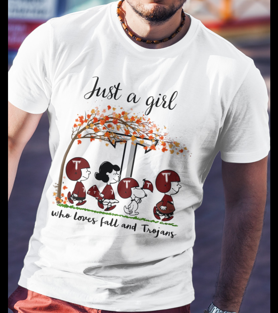 Just A Girl Who Loves Fall And Trojans Peanuts Cartoon T-Shirt