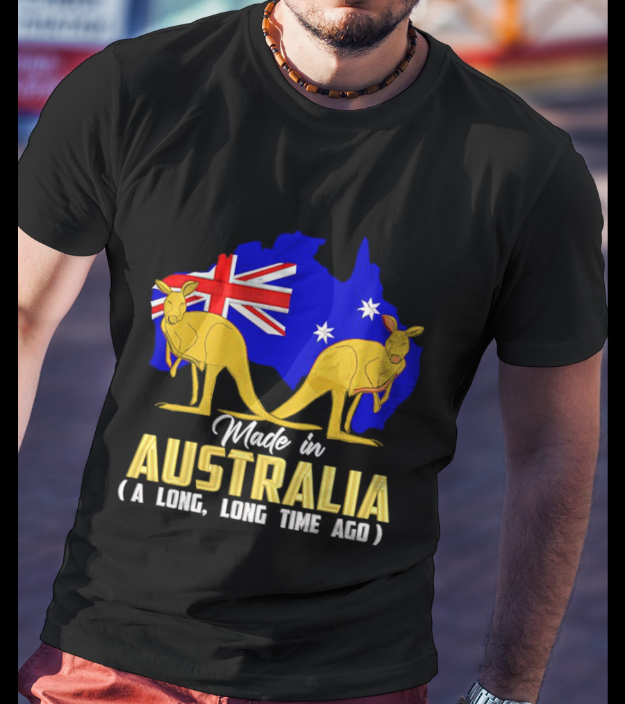 Made In Australia A Long Time Ago With Kangaroos And Australia Map Flag T-Shirt