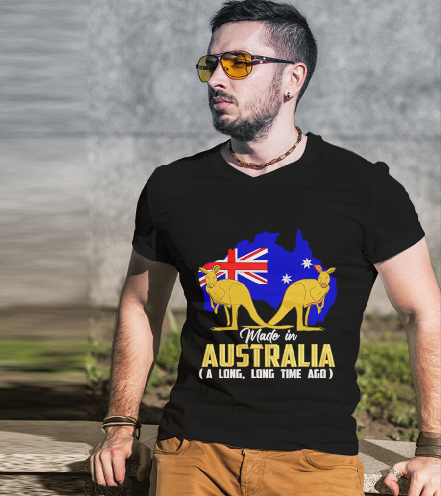 Made In Australia A Long Time Ago With Kangaroos And Australia Map Flag T-Shirt