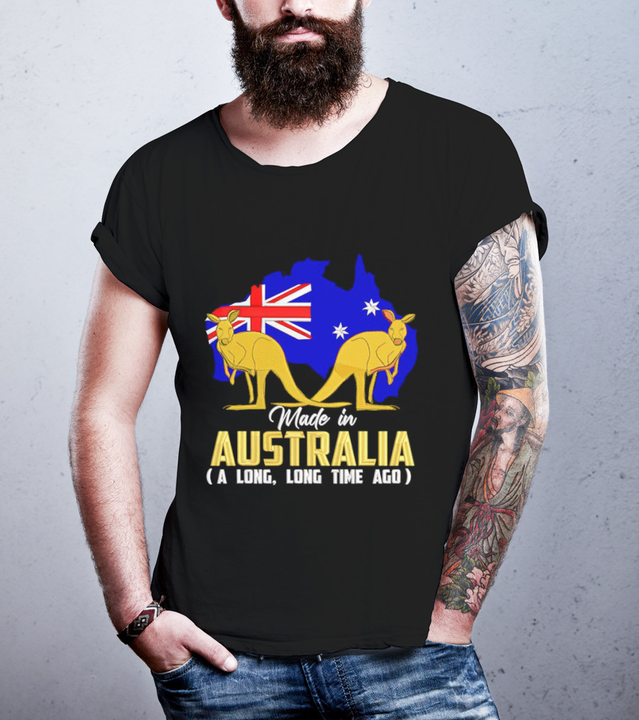 Made In Australia A Long Time Ago With Kangaroos And Australia Map Flag T-Shirt