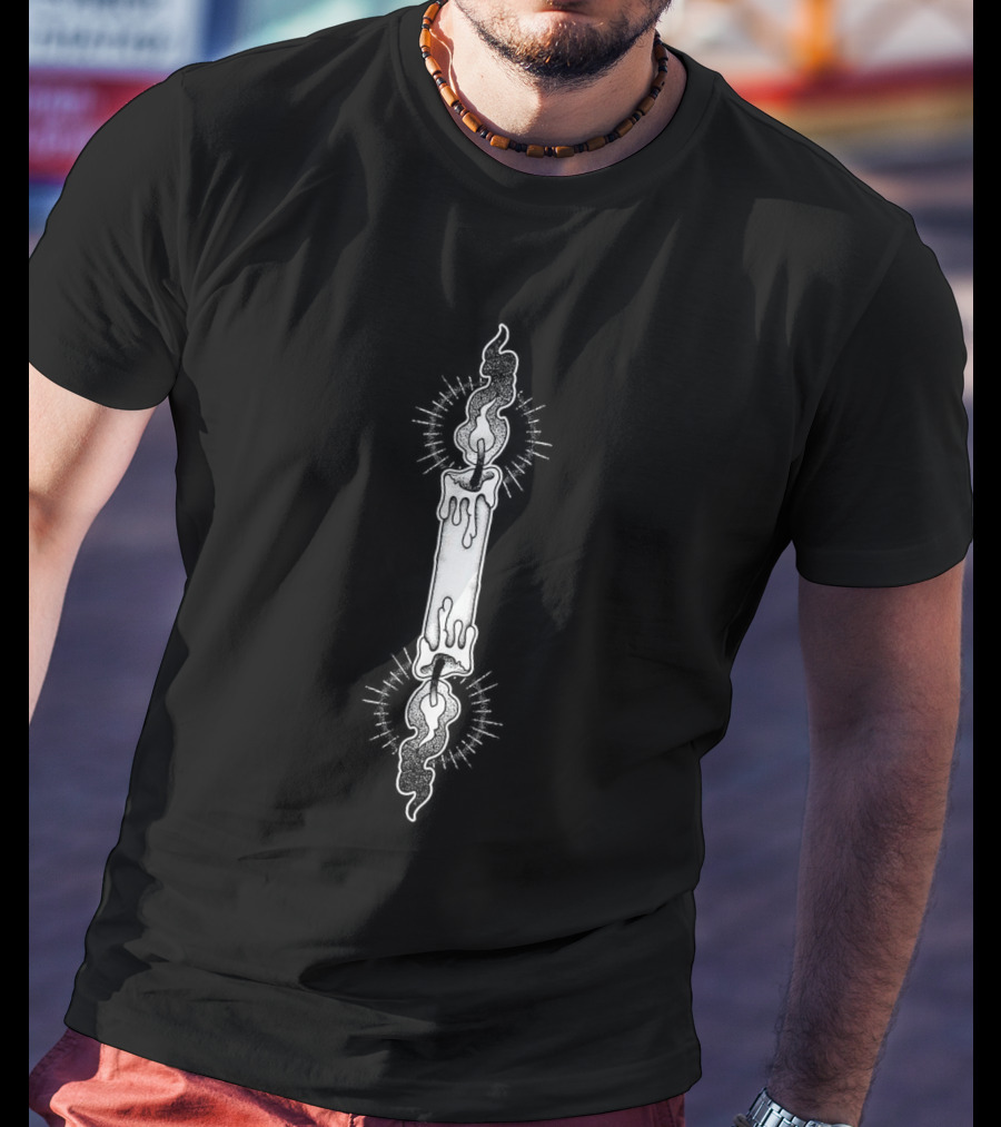 Burnt Out Melting Candle With Flames And Halo Glow T-Shirt