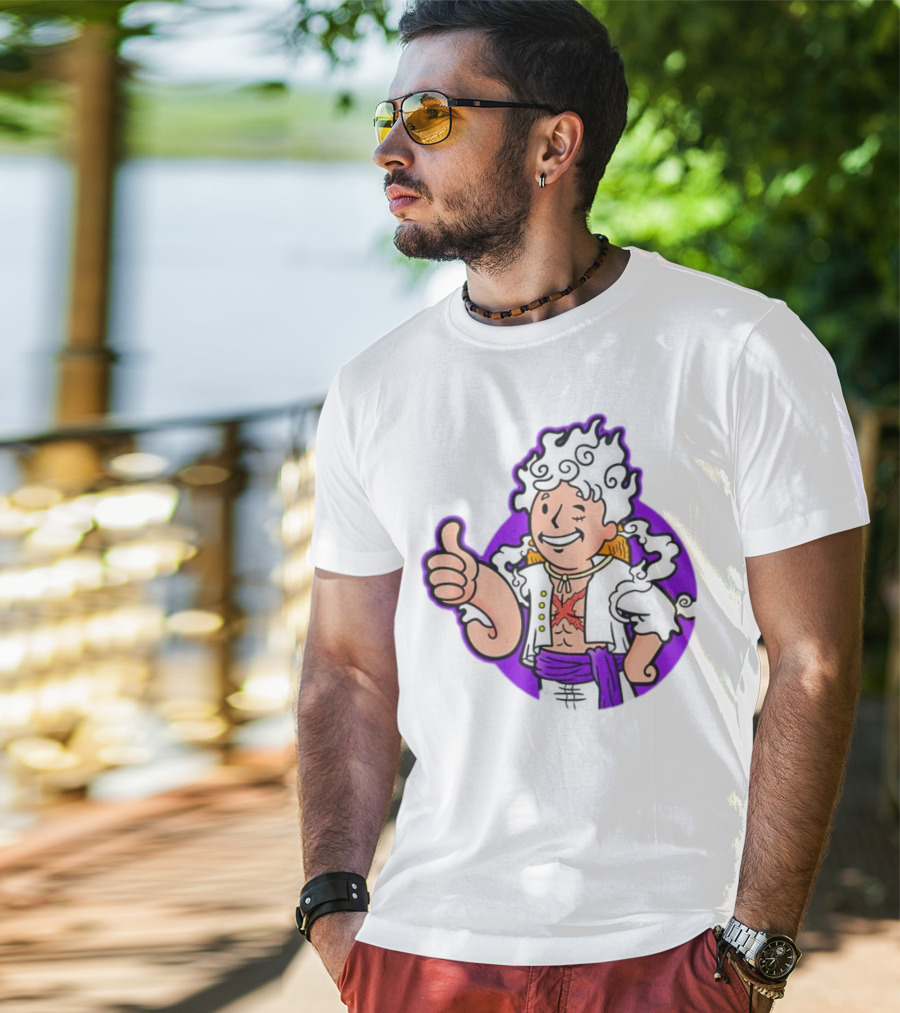 Luffy Sun God Boy Nika One Piece Vault Boy Mashup T-Shirt
