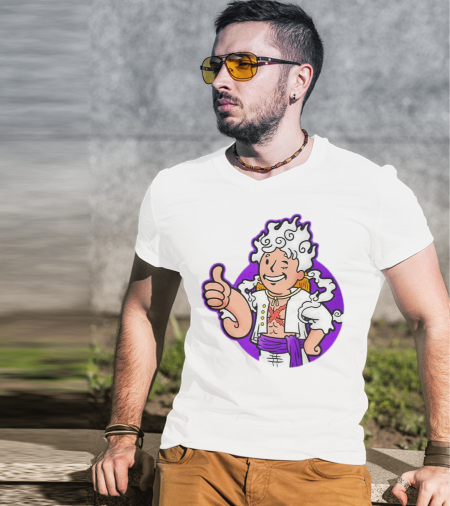 Luffy Sun God Boy Nika One Piece Vault Boy Mashup T-Shirt