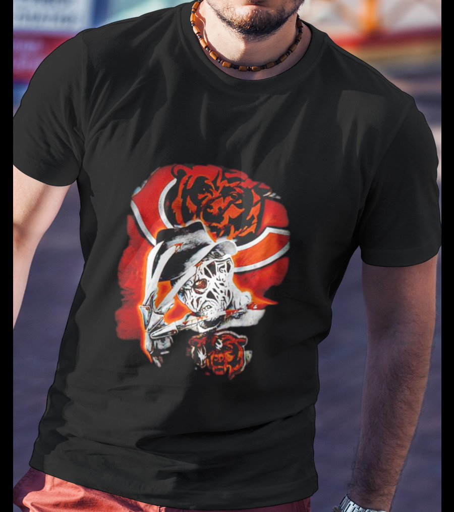 Freddy Krueger Chicago Bears Halloween Horror Crossover T-Shirt