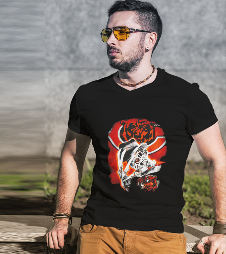 Freddy Krueger Chicago Bears Halloween Horror Crossover T-Shirt