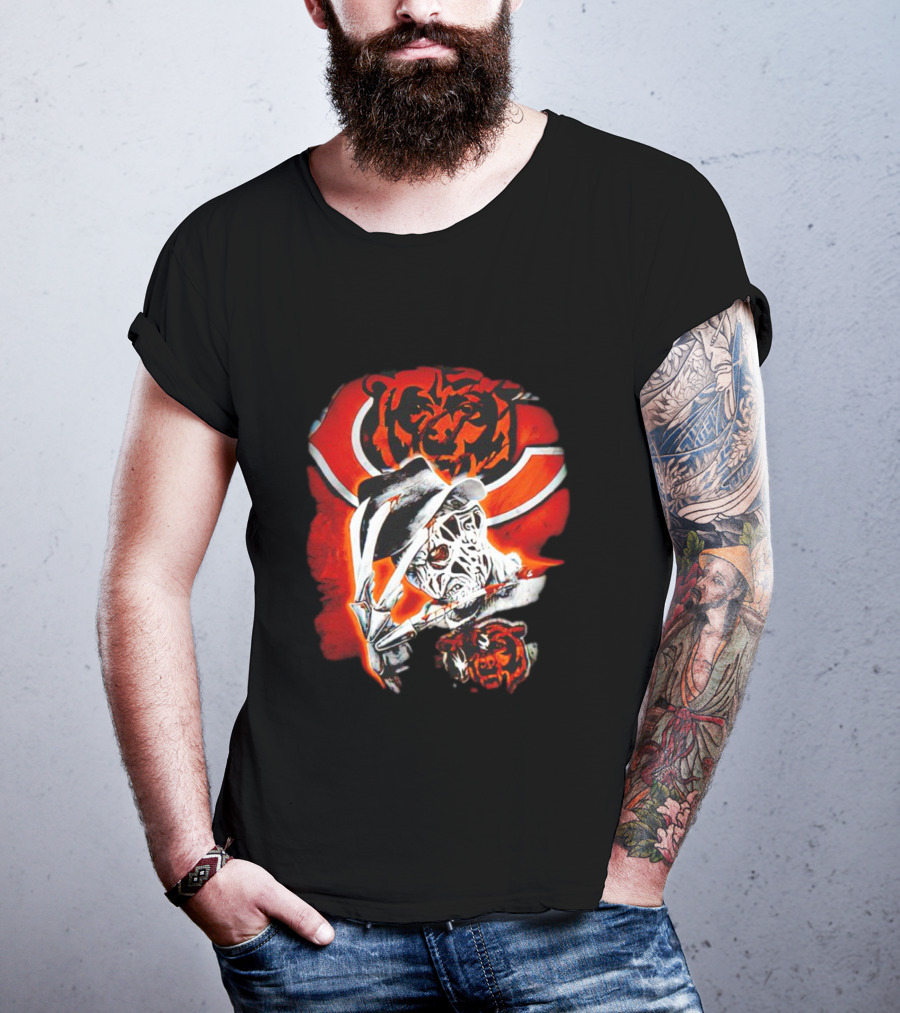 Freddy Krueger Chicago Bears Halloween Horror Crossover T-Shirt