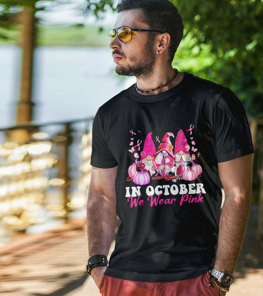 Gnome We Wear Pink October Breast Cancer Awareness T-Shirt