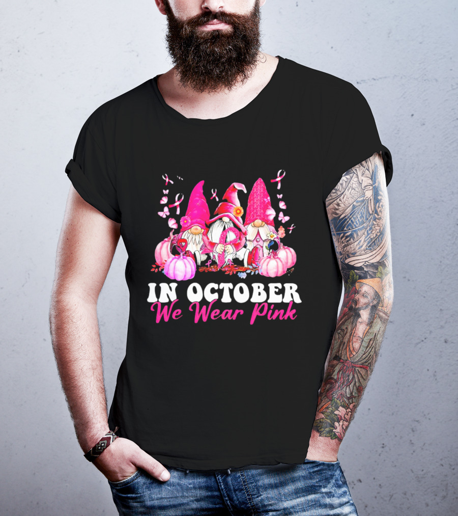 Gnome We Wear Pink October Breast Cancer Awareness T-Shirt