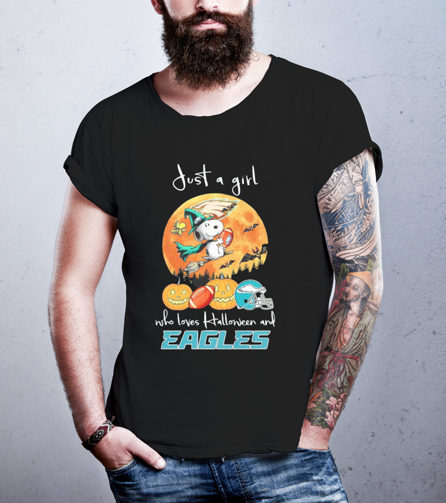 Just A Girl Who Loves Halloween And Philadelphia Eagles Snoopy T-Shirt