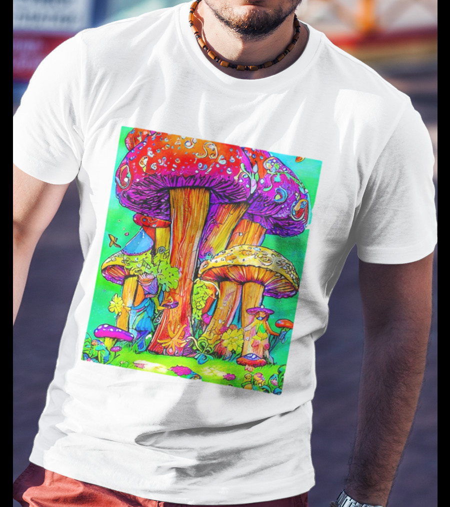 Multi Color Psychedelic Forest Mushrooms Fantasy T-Shirt