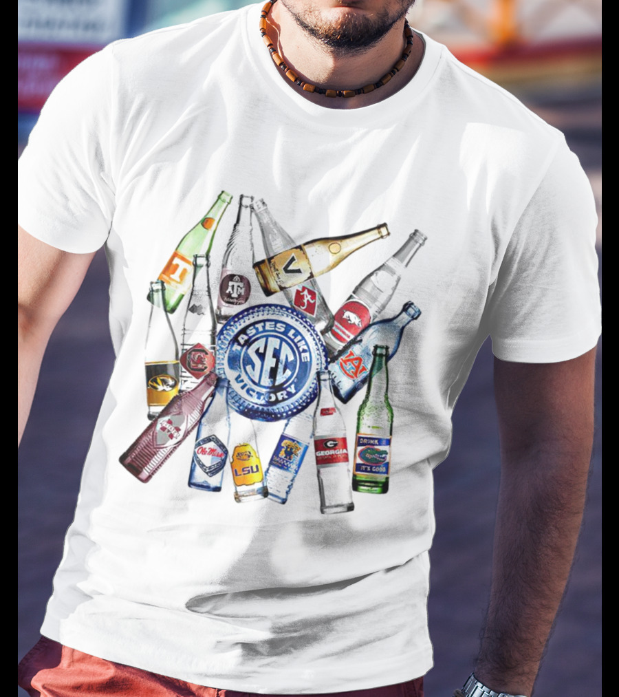 SEC Tastes Like Victory Logos LSU Auburn Tennessee Georgia Missouri South Carolina Arkansas Bottles T-Shirt
