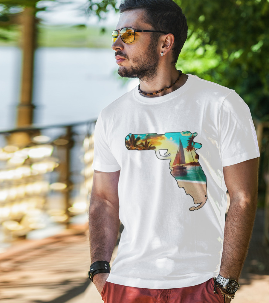 Florida Sunset Beach Sailboat Gun Shape T-Shirt