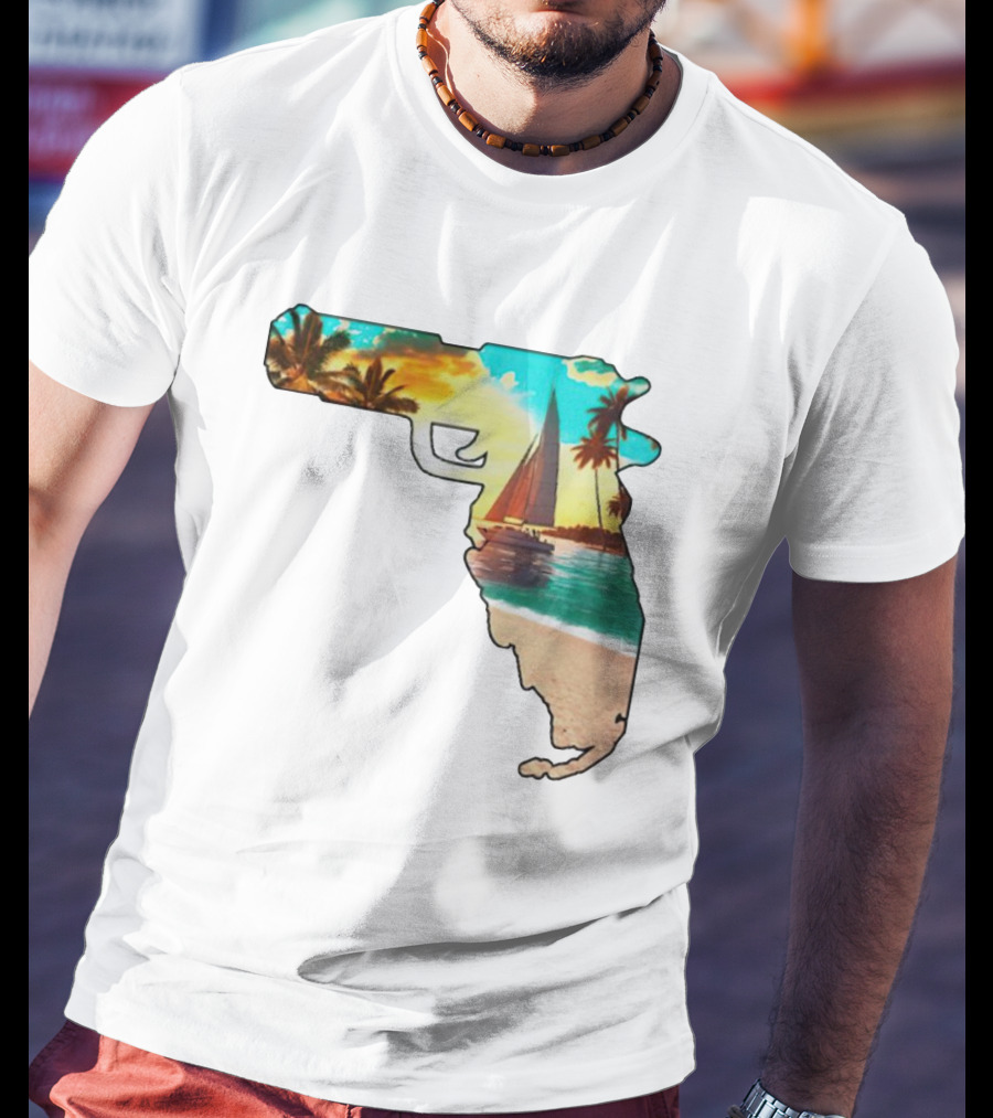 Florida Sunset Beach Sailboat Gun Shape T-Shirt