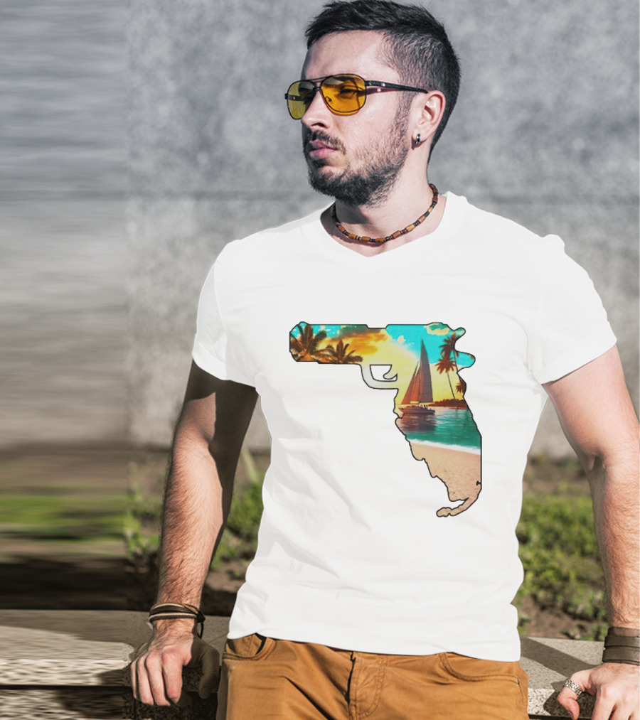 Florida Sunset Beach Sailboat Gun Shape T-Shirt