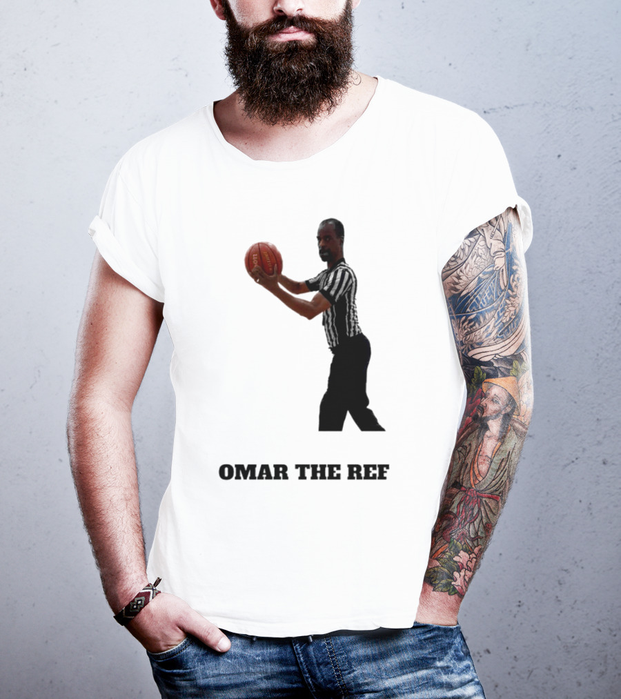 Omar The Ref Holding Basketball In Striped Uniform T-Shirt